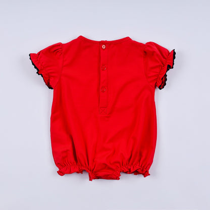 Red character hand smocked bubble