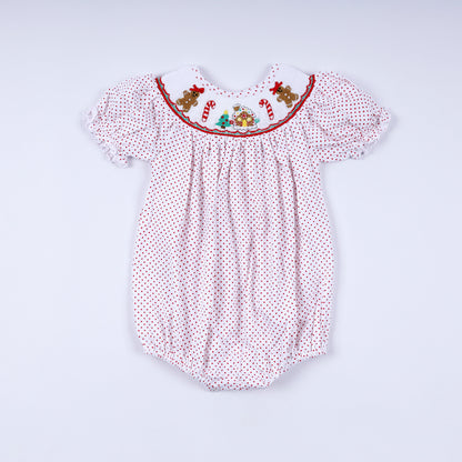 Red gingerbread hand smocked bubble