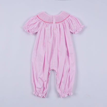 Pink christmas tree hand smocked ruffle romper