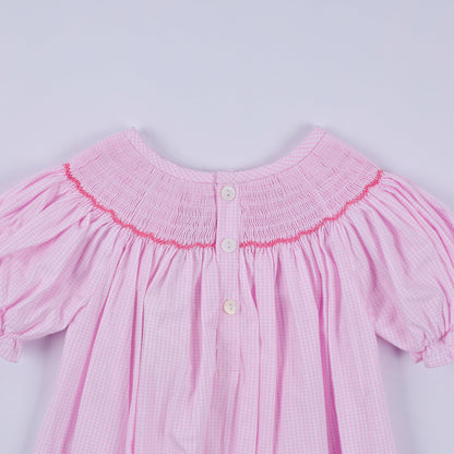 Pink christmas tree hand smocked ruffle romper