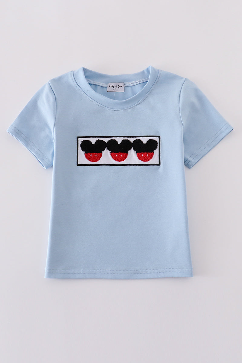 Blue character french knot top - Cloudling Kids Clothing