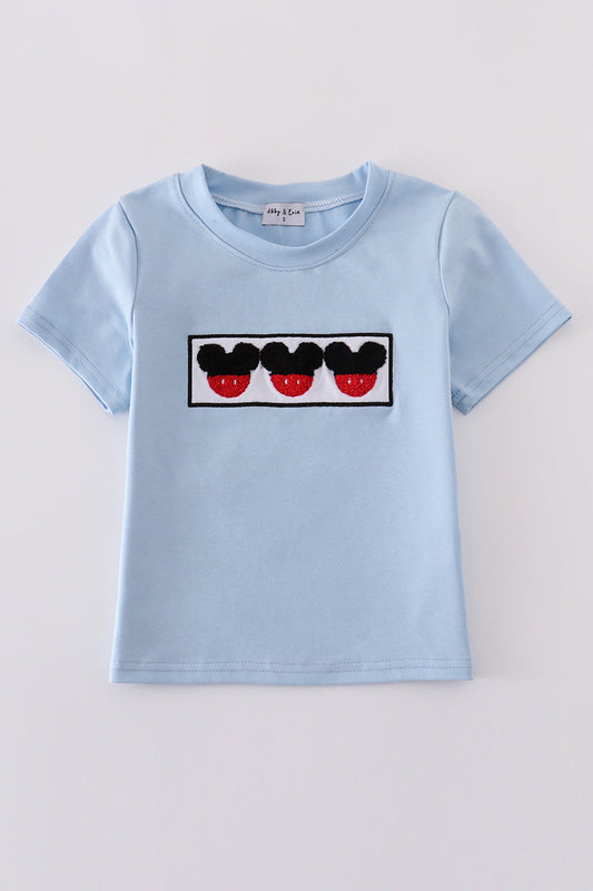 Blue character french knot top - Cloudling Kids Clothing