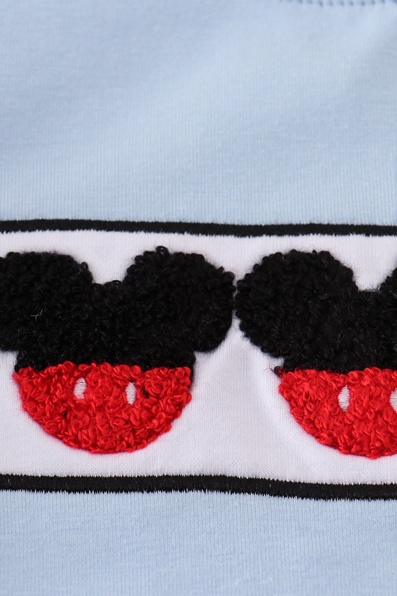 Blue character french knot top - Cloudling Kids Clothing