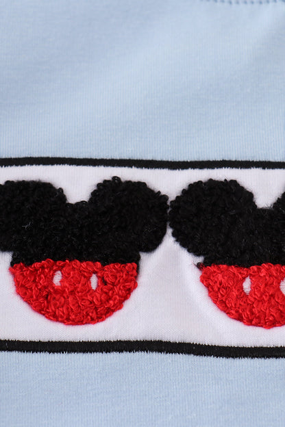 Blue character french knot top - Cloudling Kids Clothing