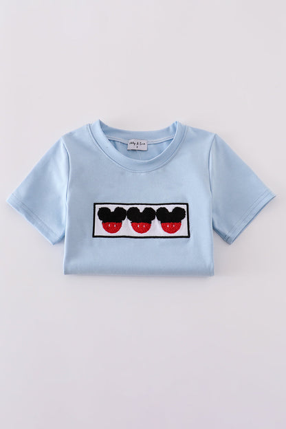 Blue character french knot top - Cloudling Kids Clothing