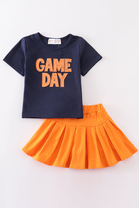 Navy AU glitter applique skort set
