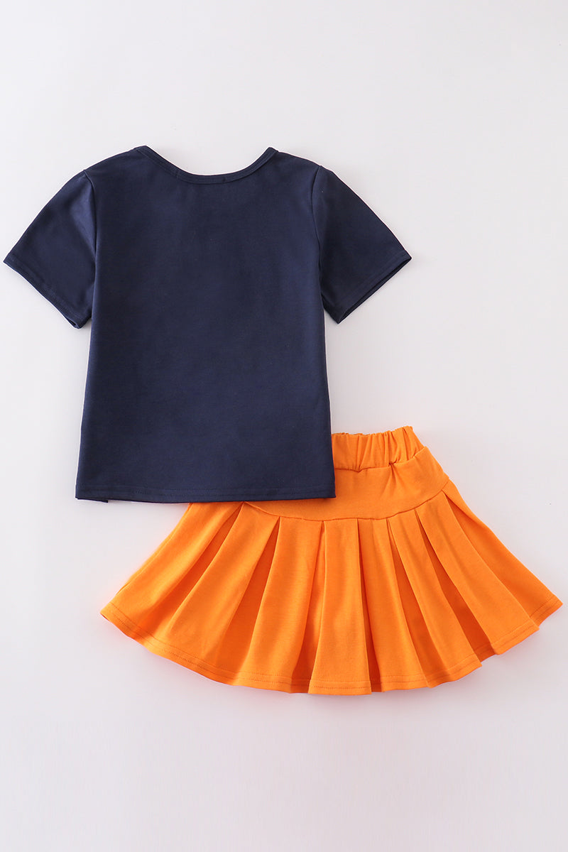 Navy AU glitter applique skort set