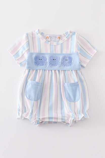 Girls' striped bubble with French knot crab embroidery by Cloudling Kids.