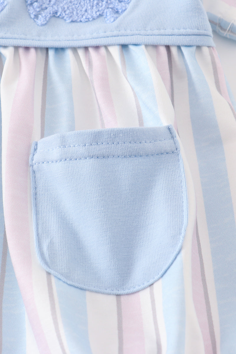 a cute striped bubble with a French knot crab design from Cloudling Kids.