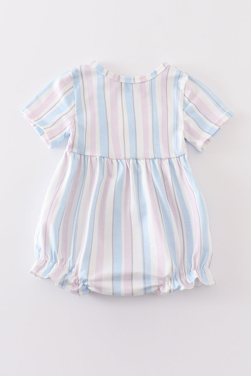 Adorable girls' bubble featuring a charming French knot crab on a striped background.