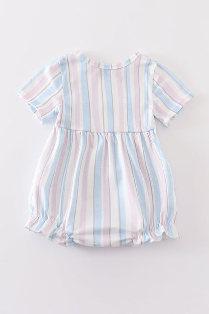 Adorable girls' bubble featuring a charming French knot crab on a striped background.