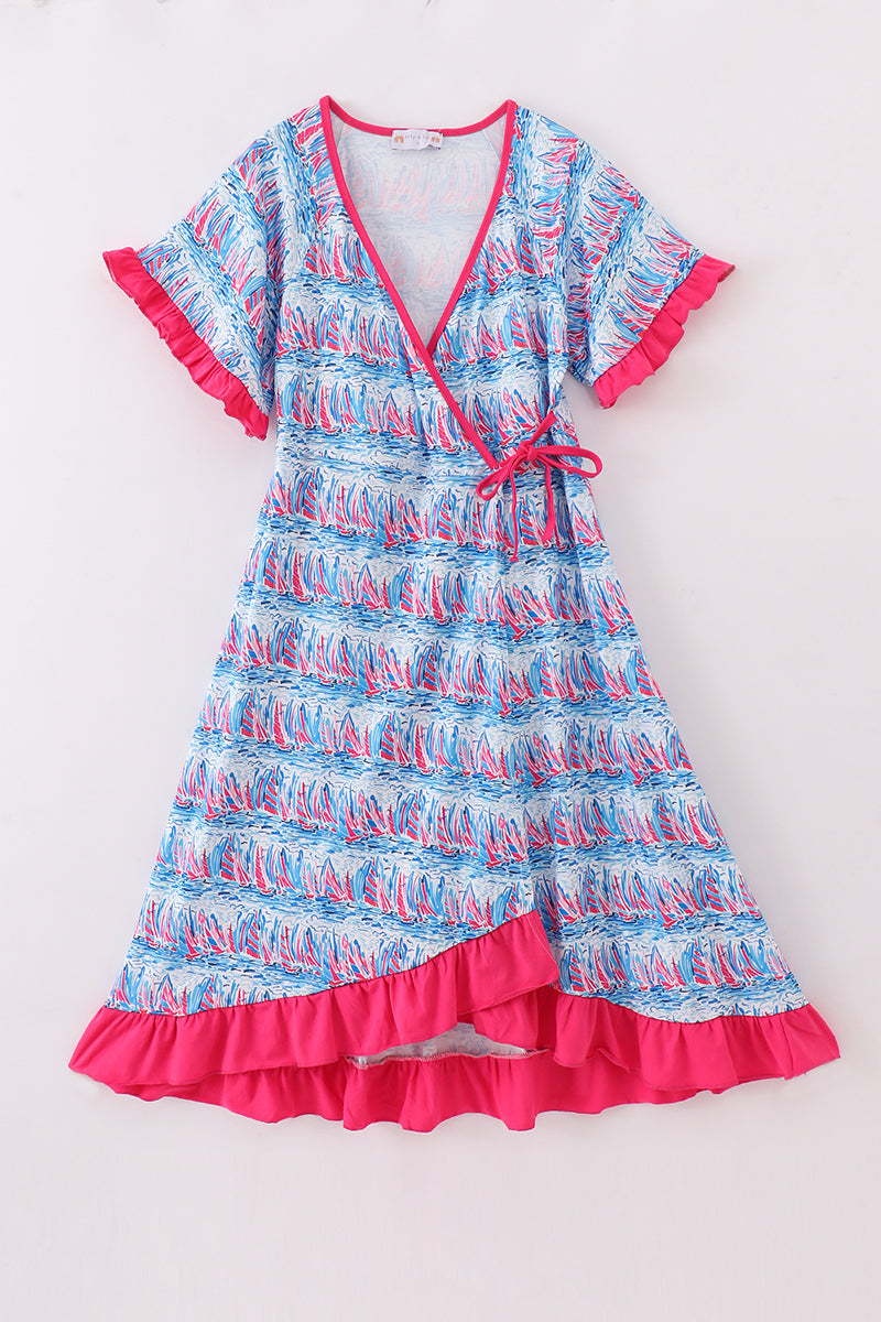 Blue sailboat serenade print mom&me dress - Cloudling Kids Clothing