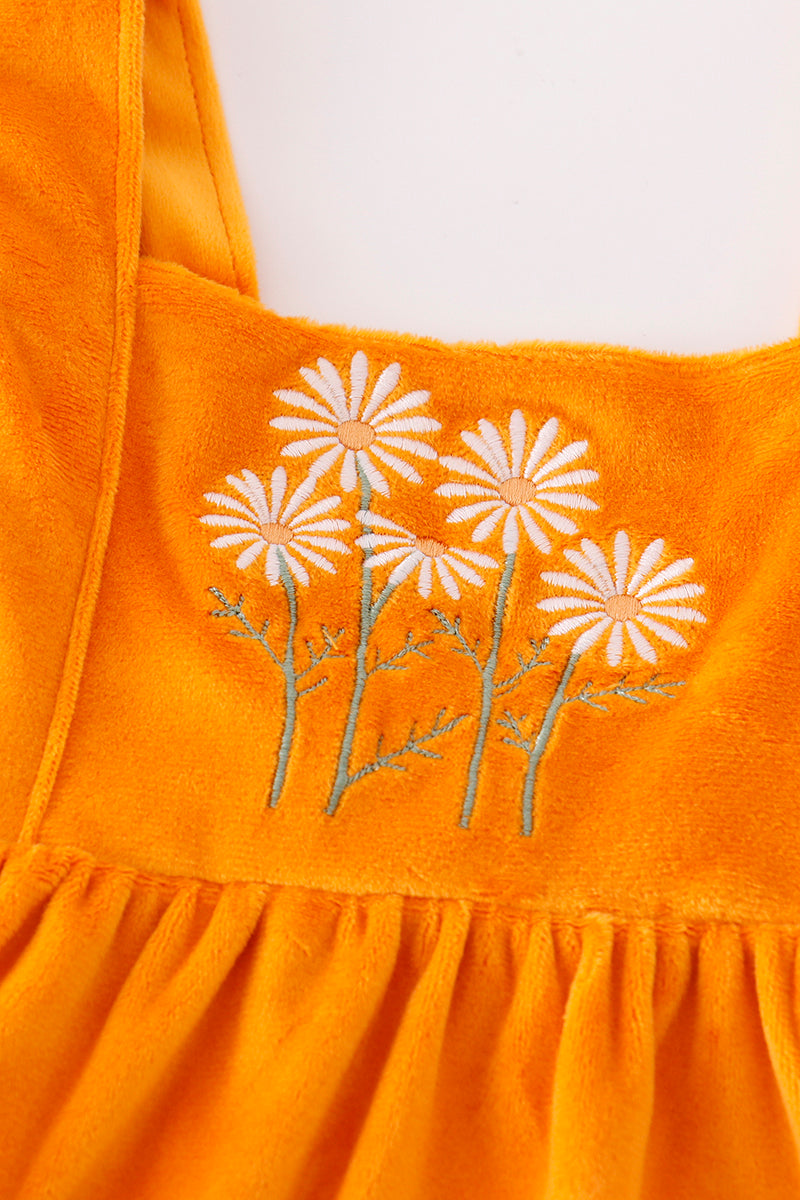 Honey velvet floral embroidery girl set - Cloudling Kids Clothing