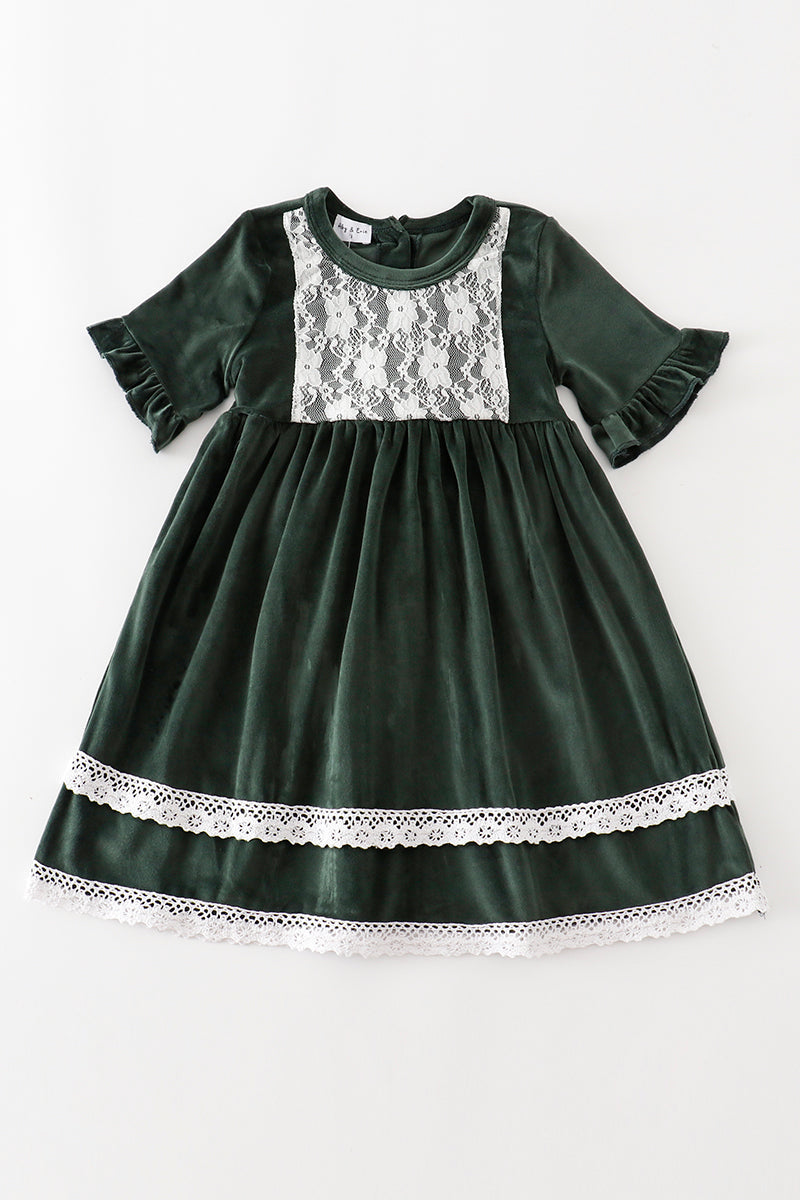 Forest velvet lace dress - Cloudling Kids Clothing