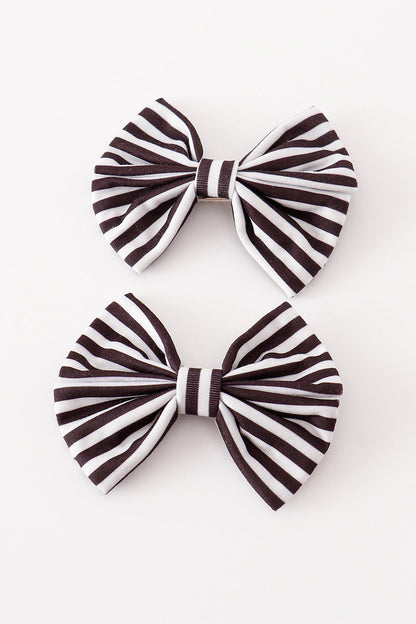 Black stripe piggie hair bow - Cloudling Kids Clothing