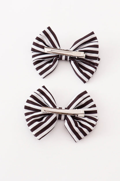 Black stripe piggie hair bow - Cloudling Kids Clothing