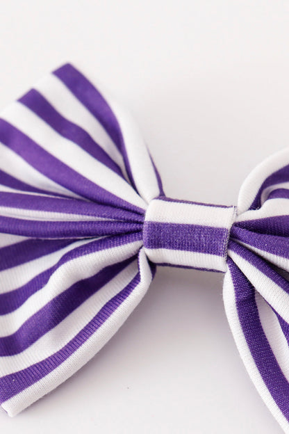 Purple stripe piggie hair bow - Cloudling Kids Clothing