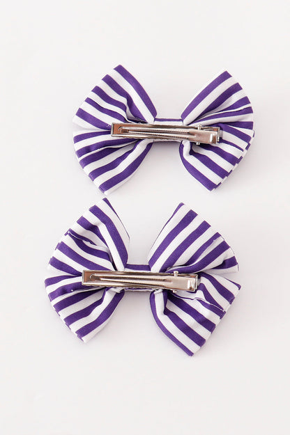 Purple stripe piggie hair bow - Cloudling Kids Clothing