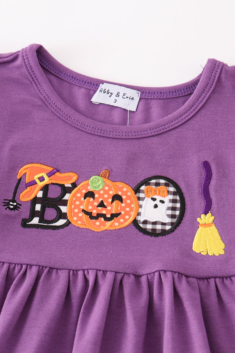 Halloween pumpkin ghost applique girl set