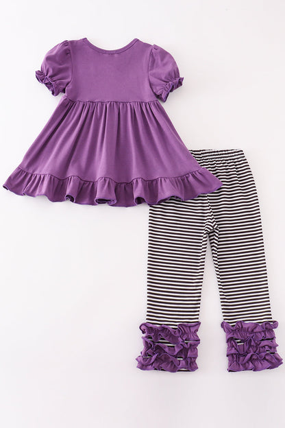 Halloween pumpkin ghost applique girl set