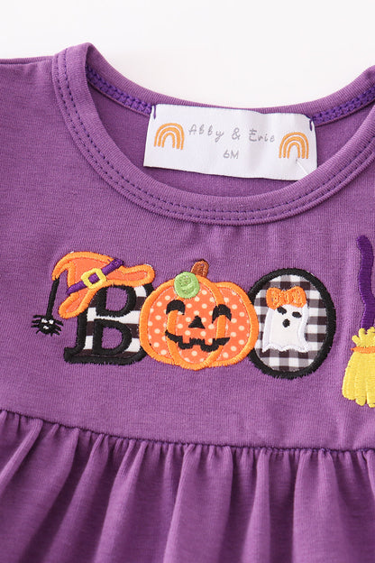 Halloween pumpkin ghost applique girl bloomers set