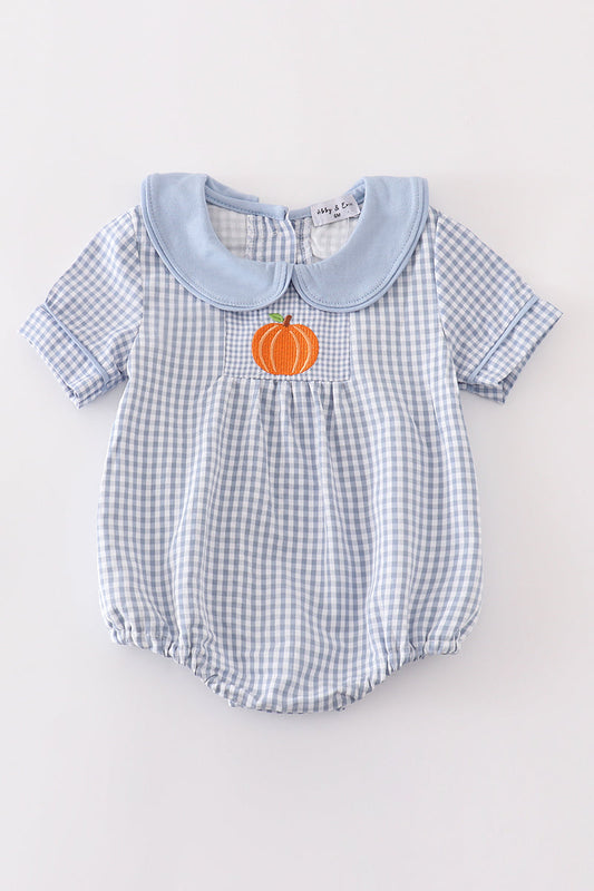 Blue woven check pumpkin embroidery boy bubble