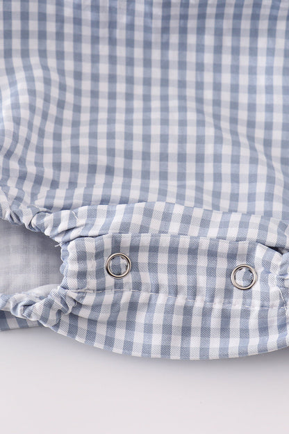Blue woven check pumpkin embroidery boy bubble