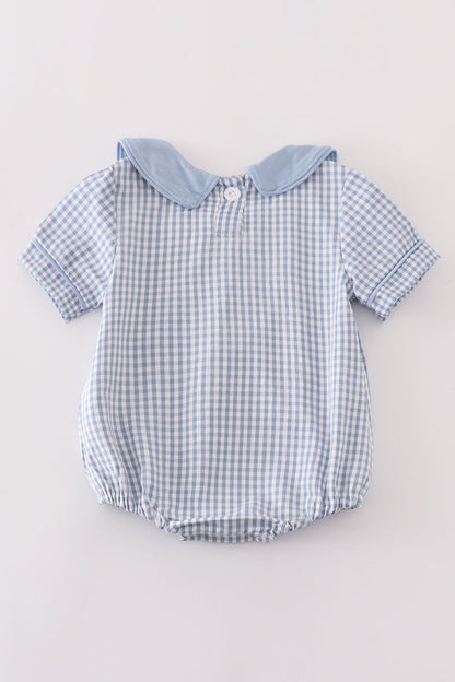 Blue woven check pumpkin embroidery boy bubble