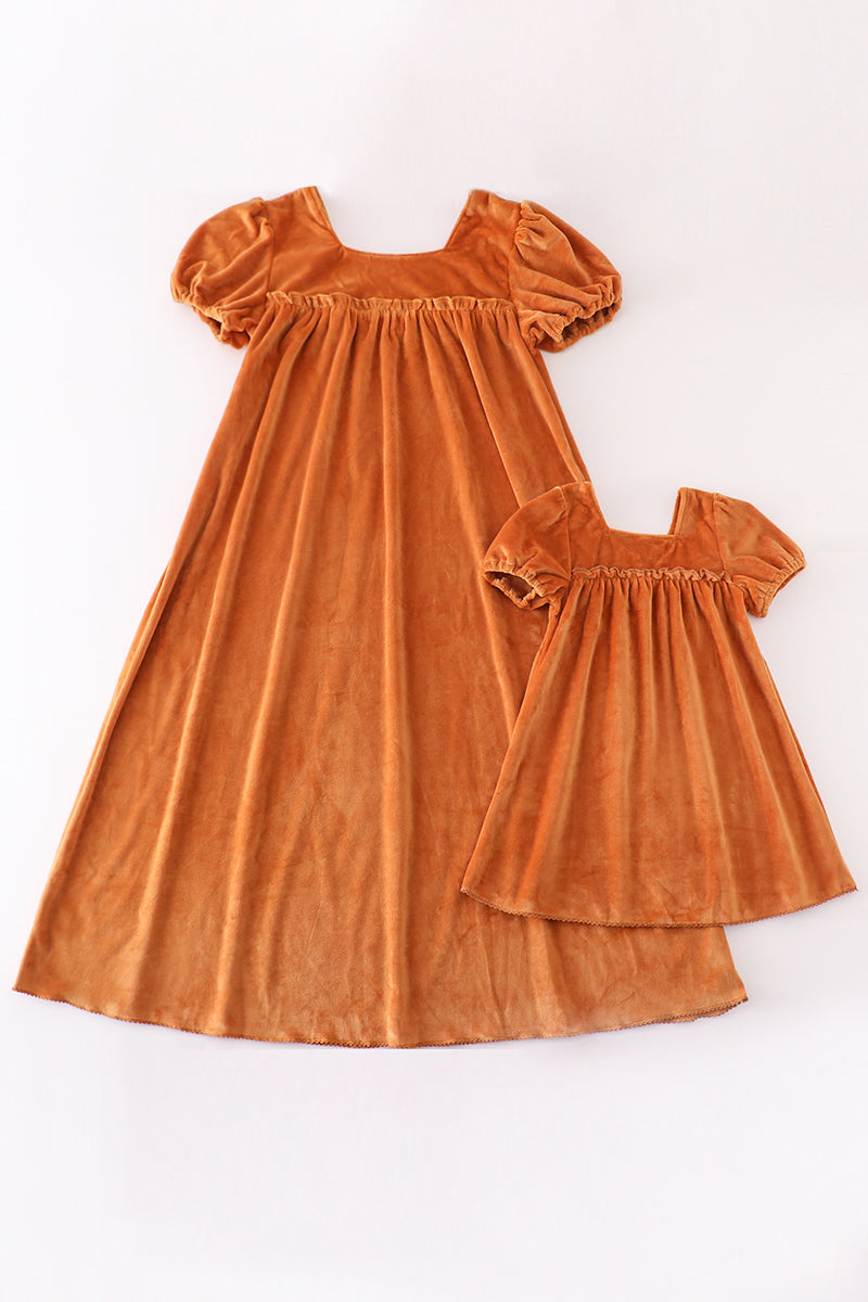 Caramel velvet mom&me dress - Cloudling Kids Clothing