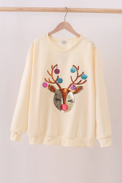 Beige reindeer sequin mom&me sweatshirt