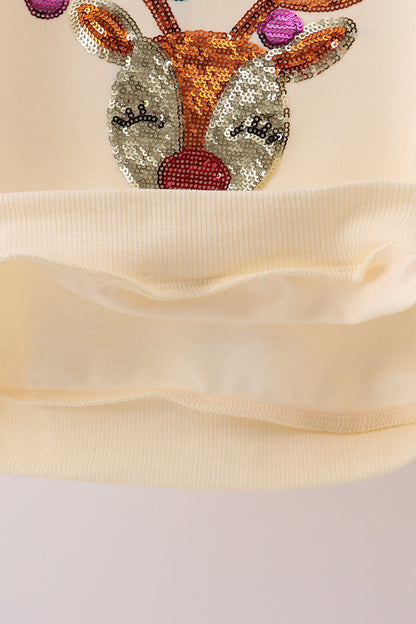 Beige reindeer sequin mom&me sweatshirt