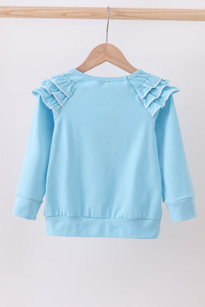 Blue snowman applique ruffle top
