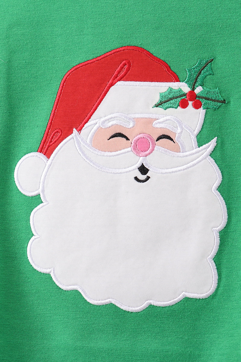 Green santa claus applique ruffle pants set