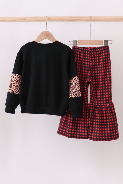 Black leopard tree deer print pants set