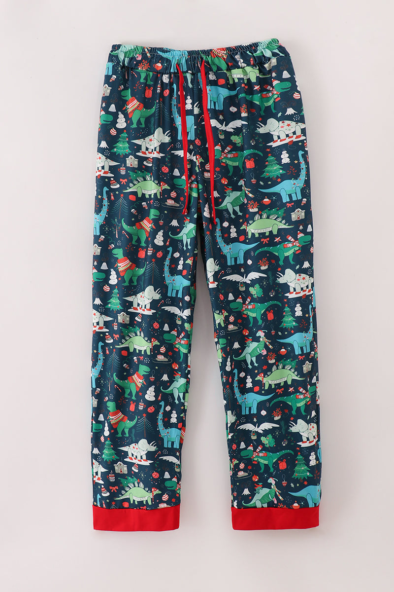 Green dinosaur print mom pajamas pants - Cloudling Kids Clothing