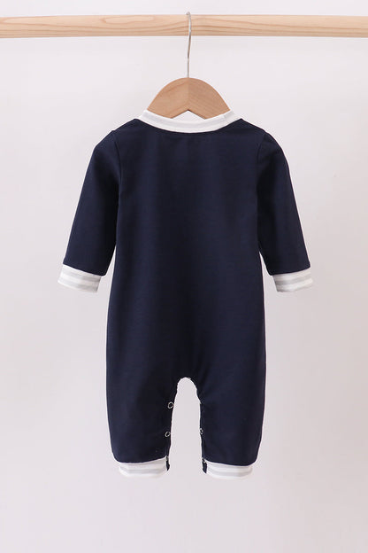 Navy christmas santa claus embroidery romper
