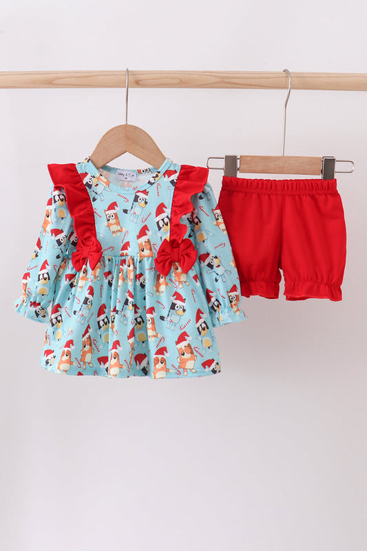 Blue christmas character print bloomer set