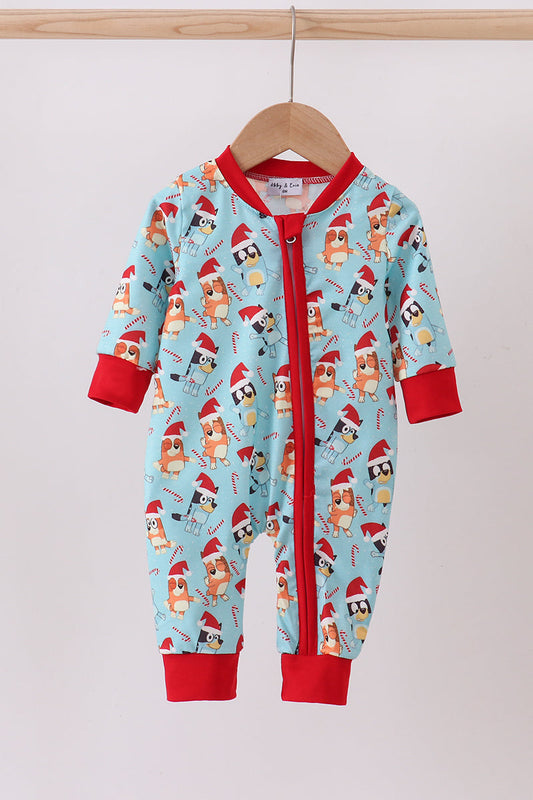 Blue christmas character print romper