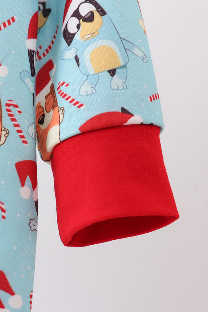 Blue christmas character print romper