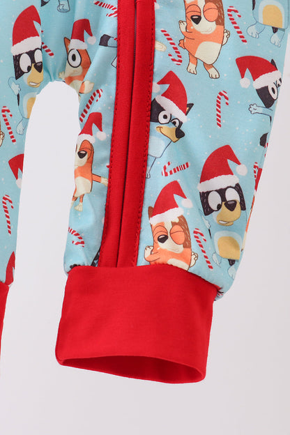 Blue christmas character print romper