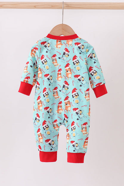 Blue christmas character print romper