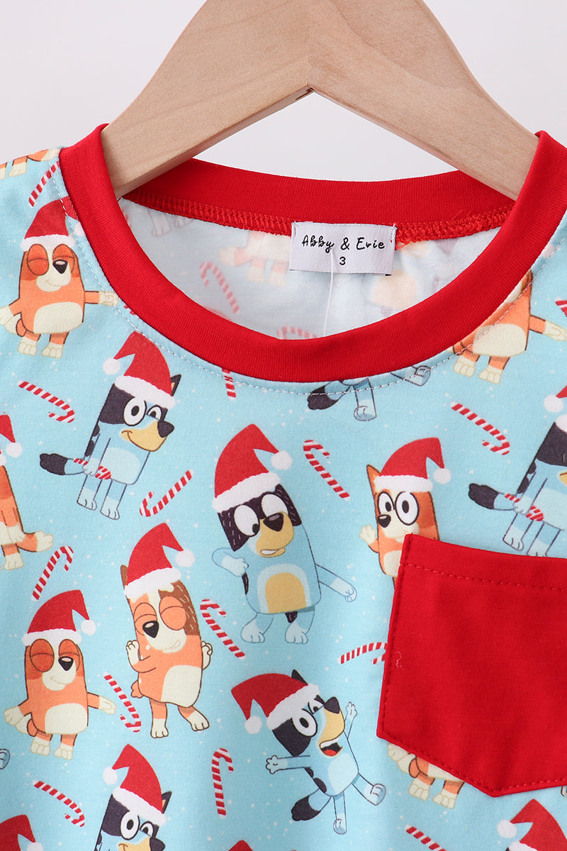 Blue christmas character print pajamas pants set