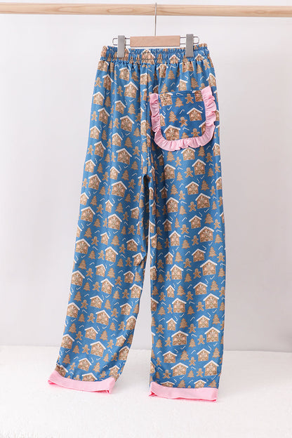 Pink christmas nutcracker print mom pajamas pants