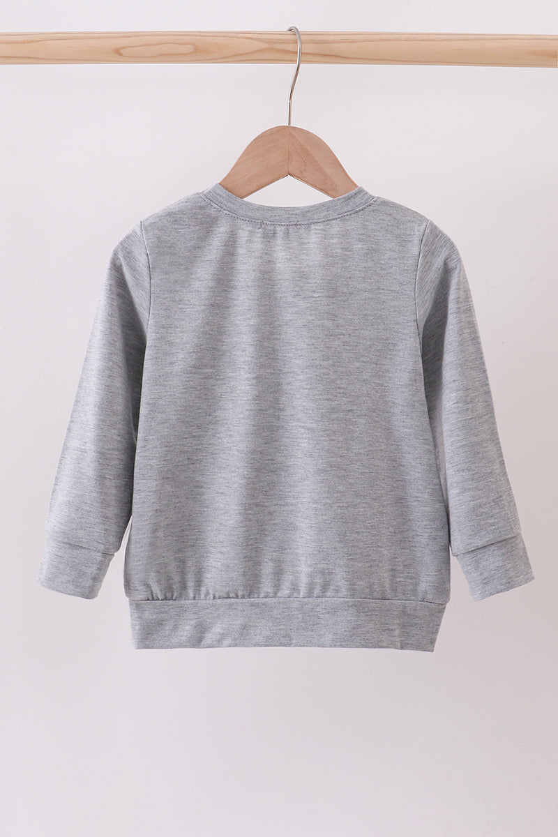 Grey reindeer applique top