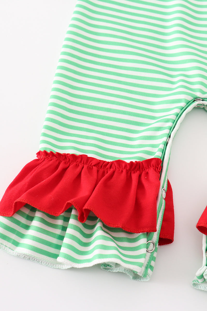 Green stripe christmas grinch girl romper