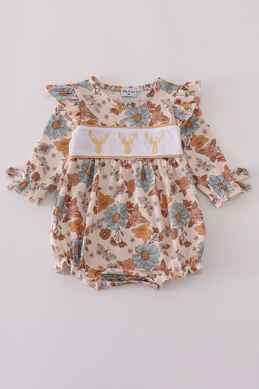 Khaki deer embroidery floral bubble