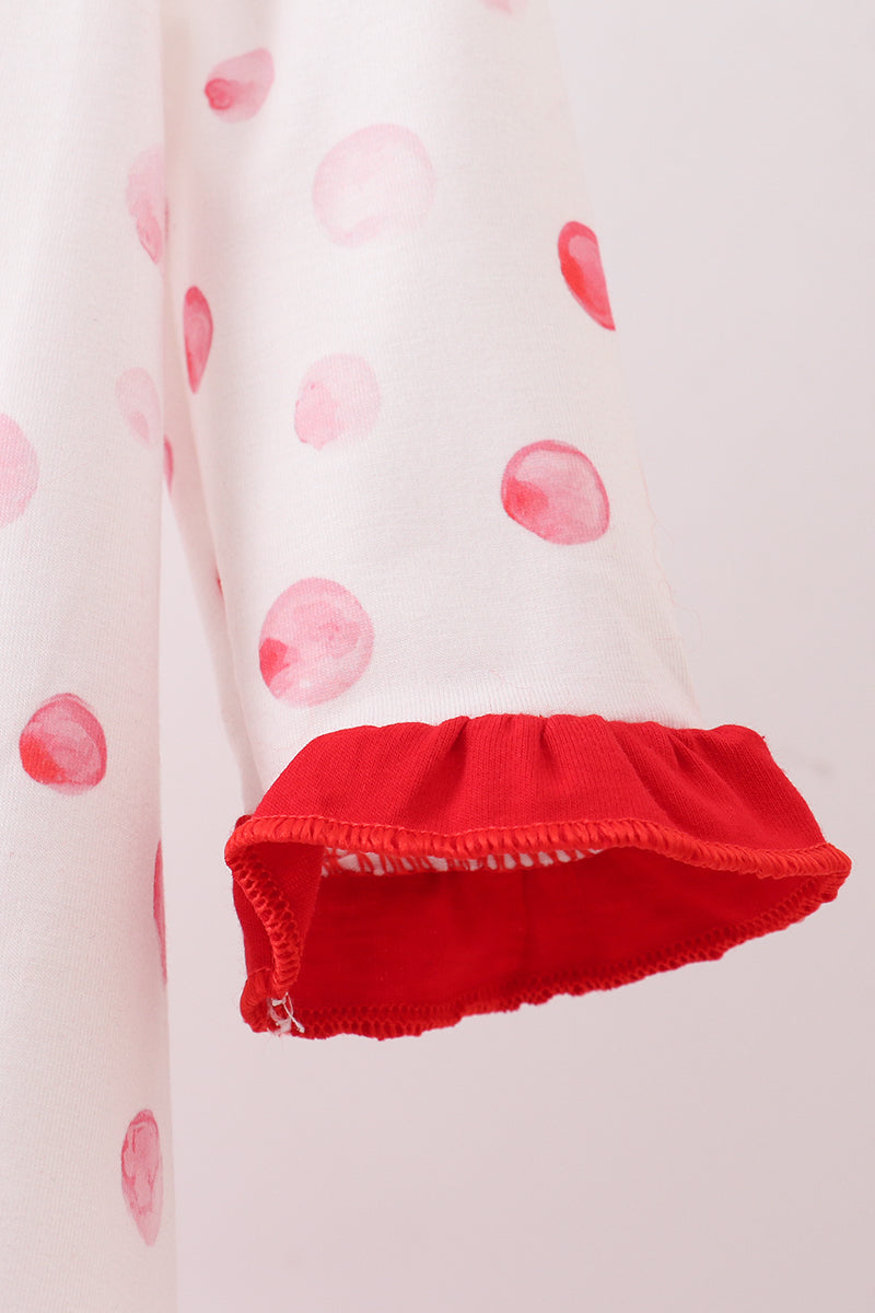 Red polka dot character applique romper