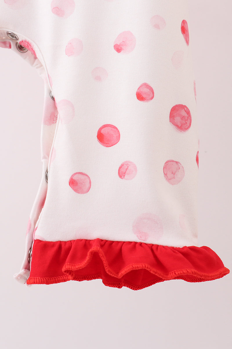 Red polka dot character applique romper