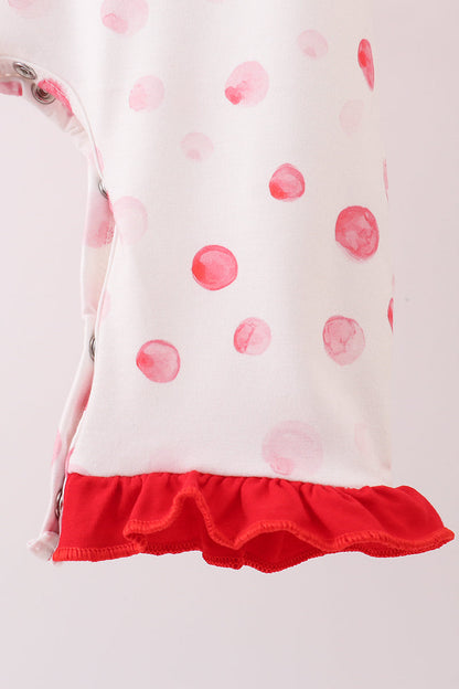 Red polka dot character applique romper