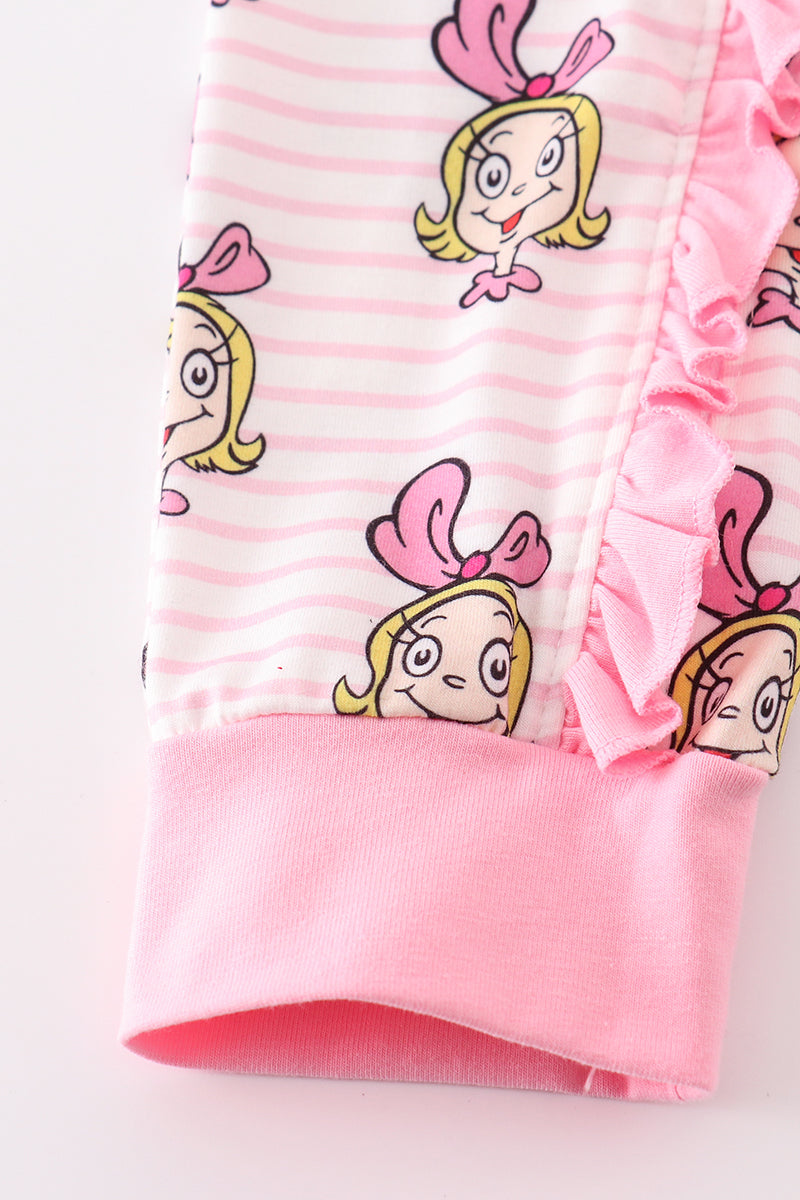 Pink stripe cindy lou who print  Zipper girl romepr